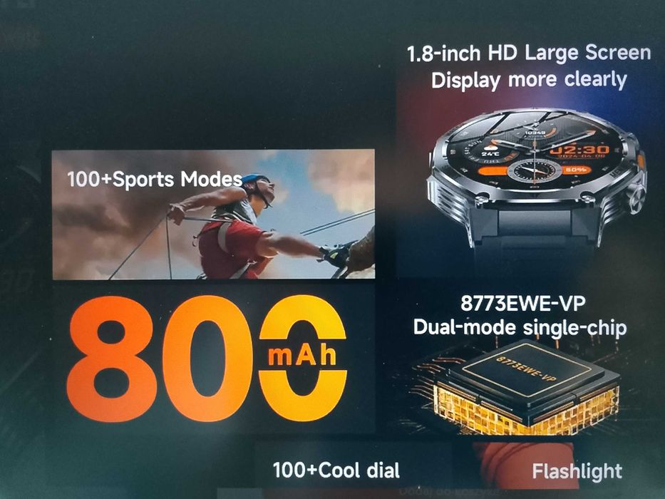 Piękny nowy smartwatch bateria 800 mAh obudowa stop branzoleta srebrny