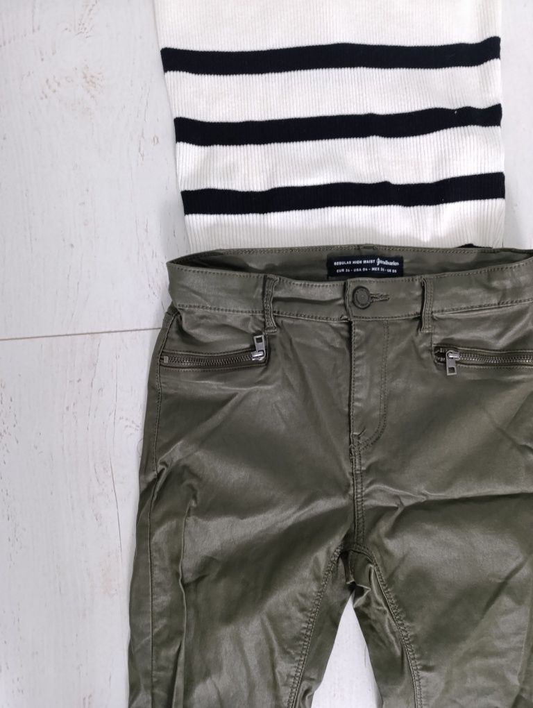 Jak nowe woskowane spodnie Stradivarius s 36 khaki zielone damskie