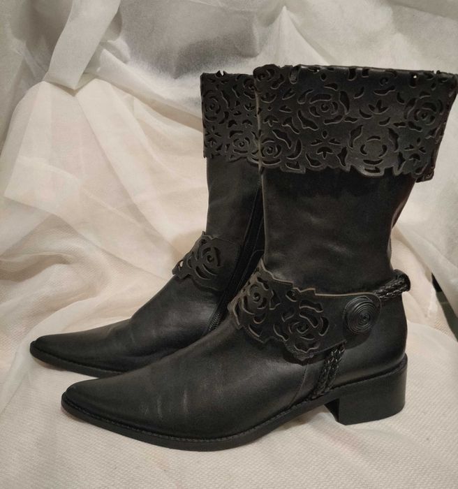 Черные кожаные женские ботильоны, размер 38