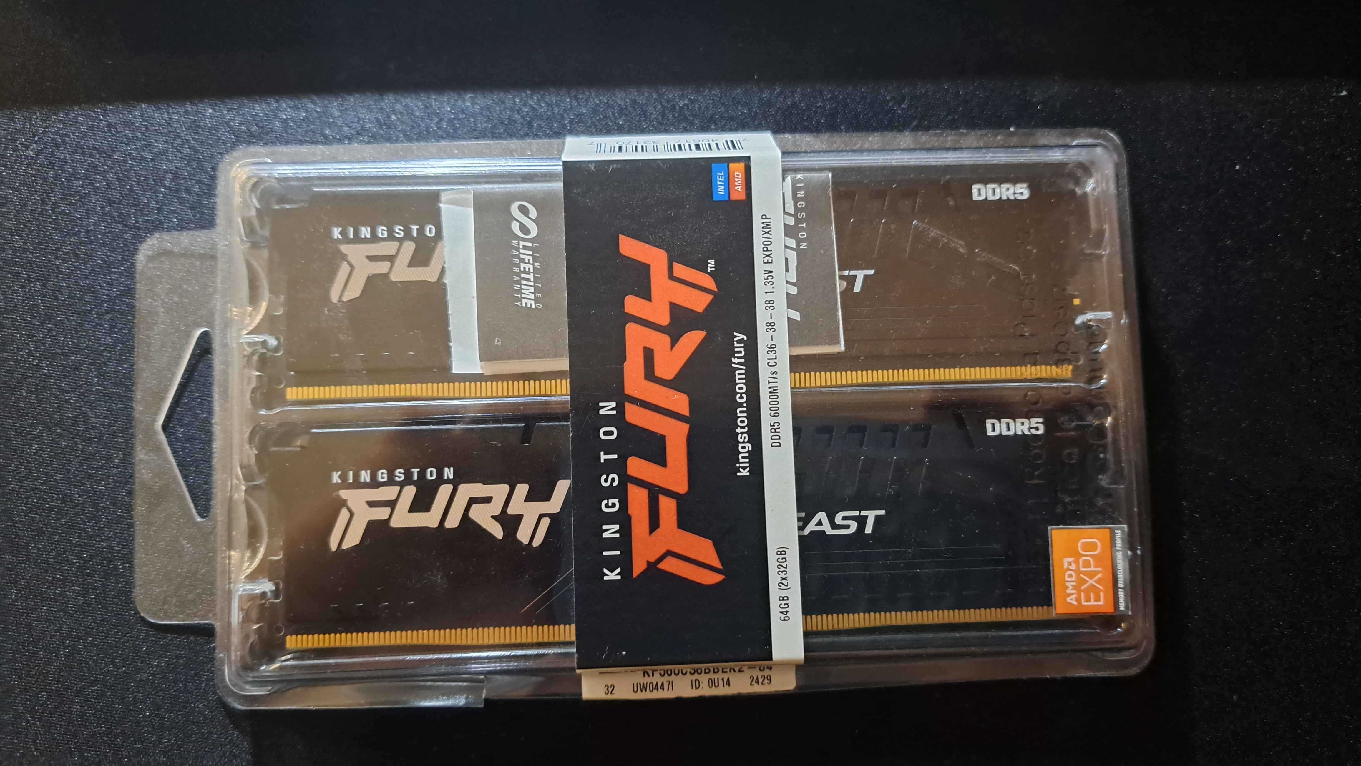 Pamięć RAM Kingston Fury Black Beast DDR5 2x32GB OC 6000Mhz (64GB RAM)