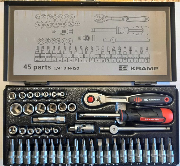 Zestaw kluczy nasadowych 1/4” 45 elementów KRAMP GRENE NOWE