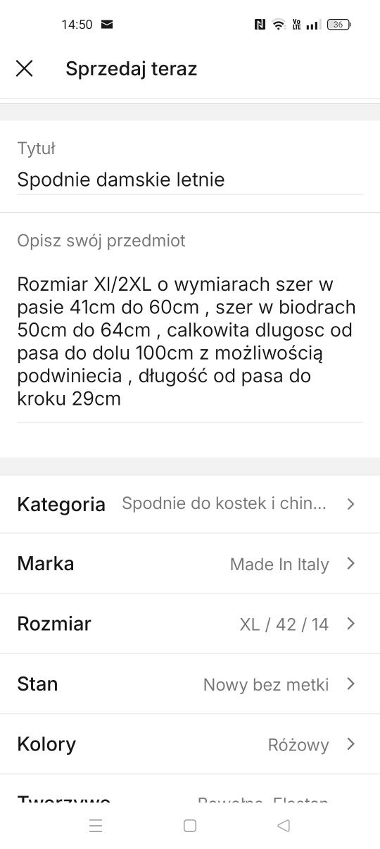Wloskie Spodnie damskie rozm xl nowe wysyłka InPost paczkomat etykiet