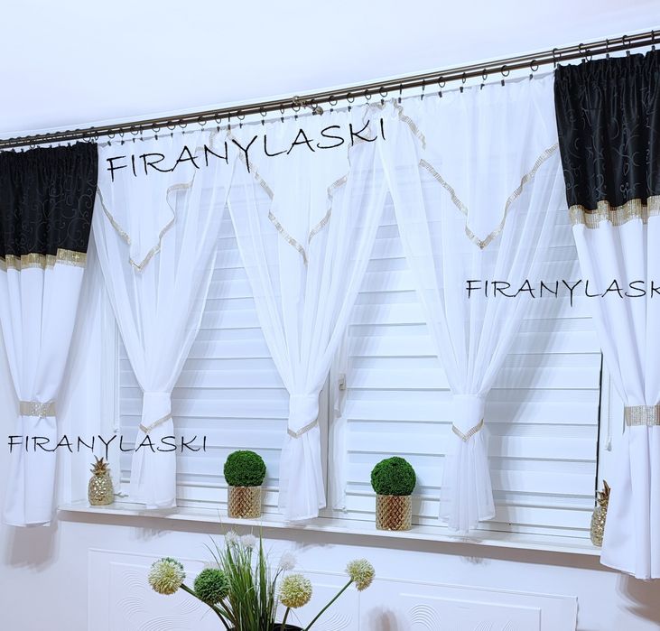 Firany Gotowe Firana balkonowa złote cyrkonie