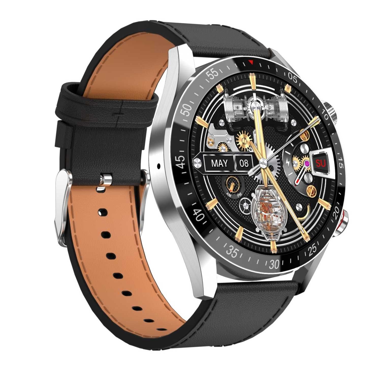 SMARTWATCH GRAVITY GT4-5 Srebny z Czarnym Paskiem Skórzany