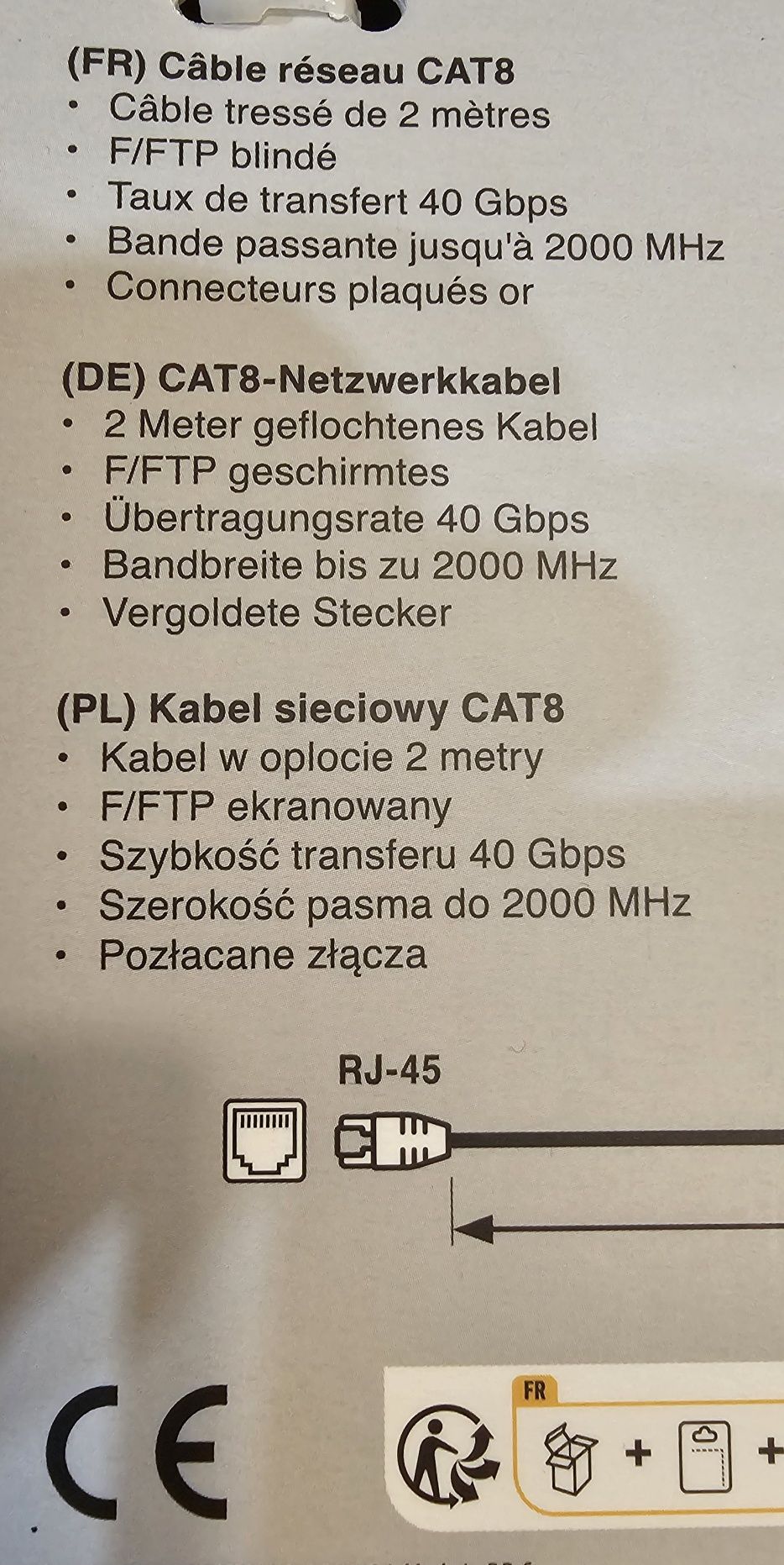 Kabel do internetu RJ45 Cat.8 o długości 2 metry