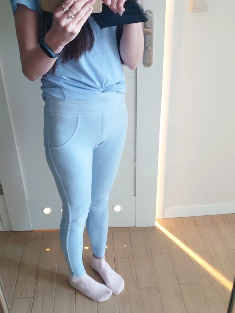 Welurowe Legginsy push up błękitne, Mielczarkowski xs
