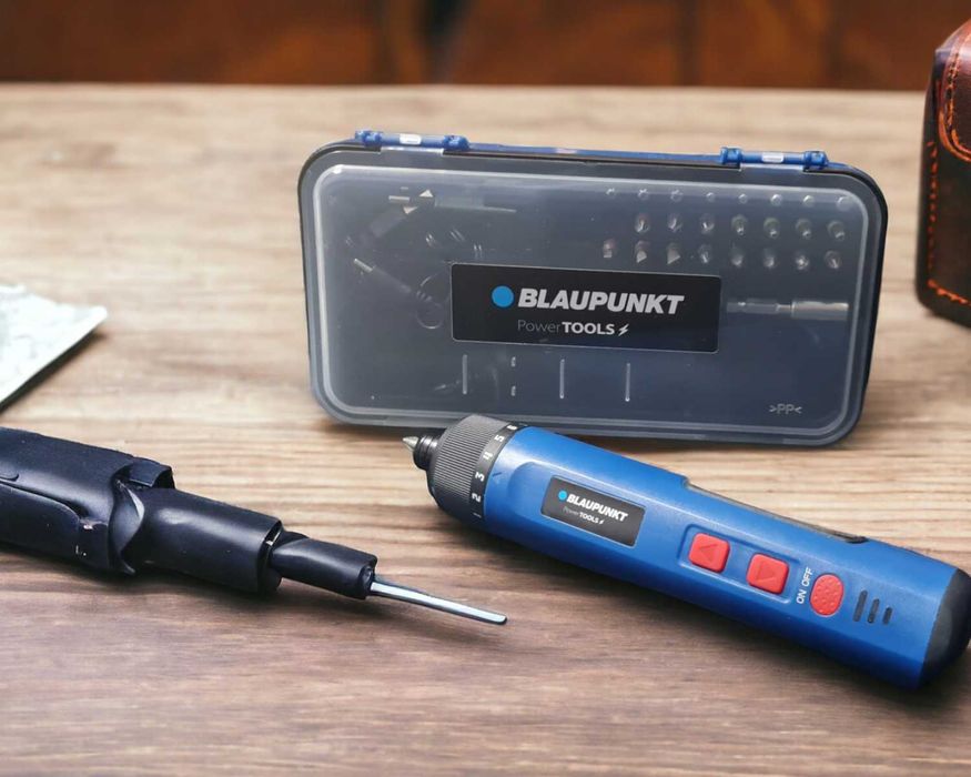 KOMPLETNY ZESTAW Blaupunkt Wkretak 4V 26 Bitów Etui Ładowarka USB-C