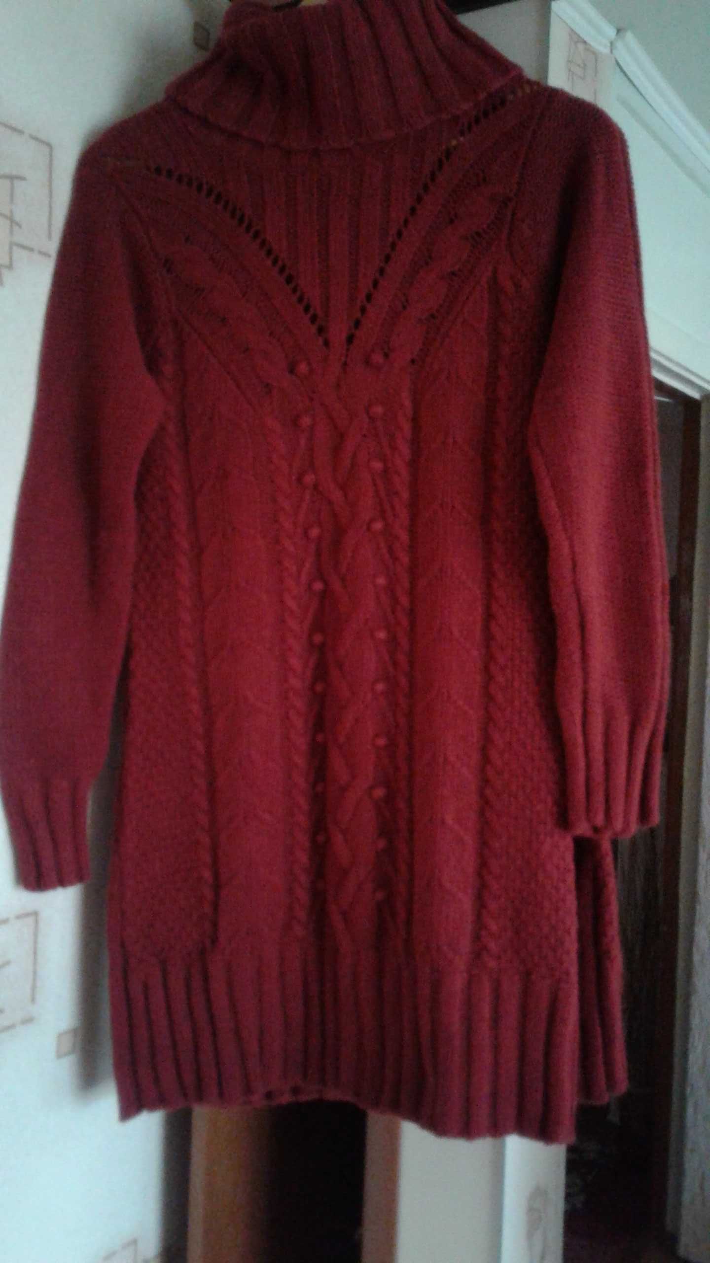 Натуральный свитер туника, платье, тёплое, хлопок, ангора, марсала