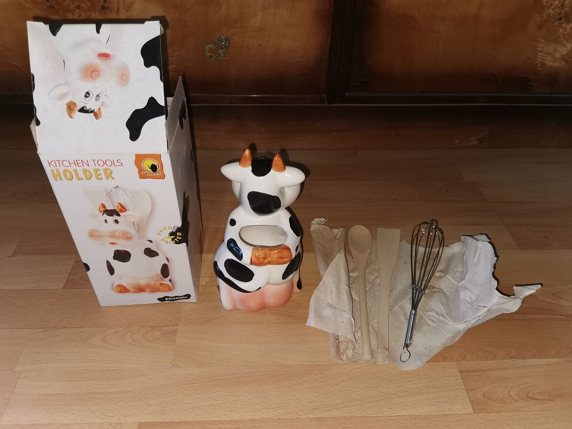 Stojak na przybory kuchenne Krowa z porcelany
