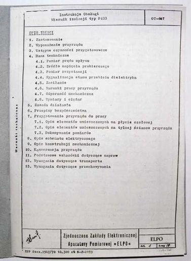 Instrukcja obsługi MIERNIK IZOLACJI P-433 ELPO elpo elpo