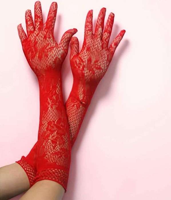 Rękawiczki Koronkowe długie eleganckie Czerwone