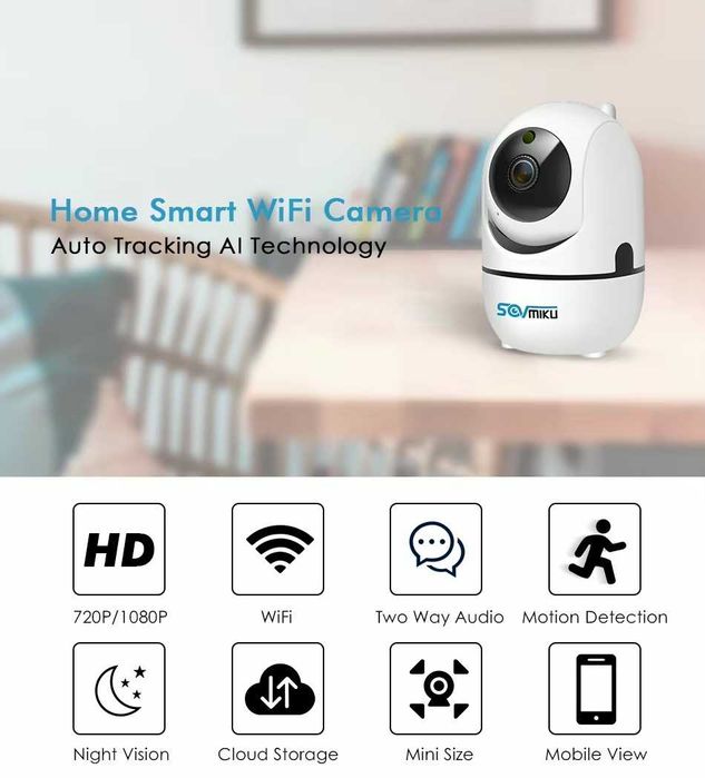 Домашняя IP WiFi камера Sovmiku SF01C | 360°, движение, приложение