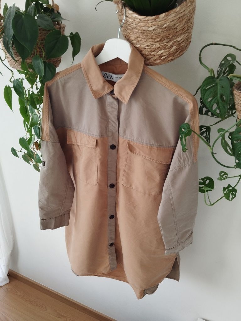 Koszula damska oversize, sukienka koszulowa, tunika, kolory ziemi, beż