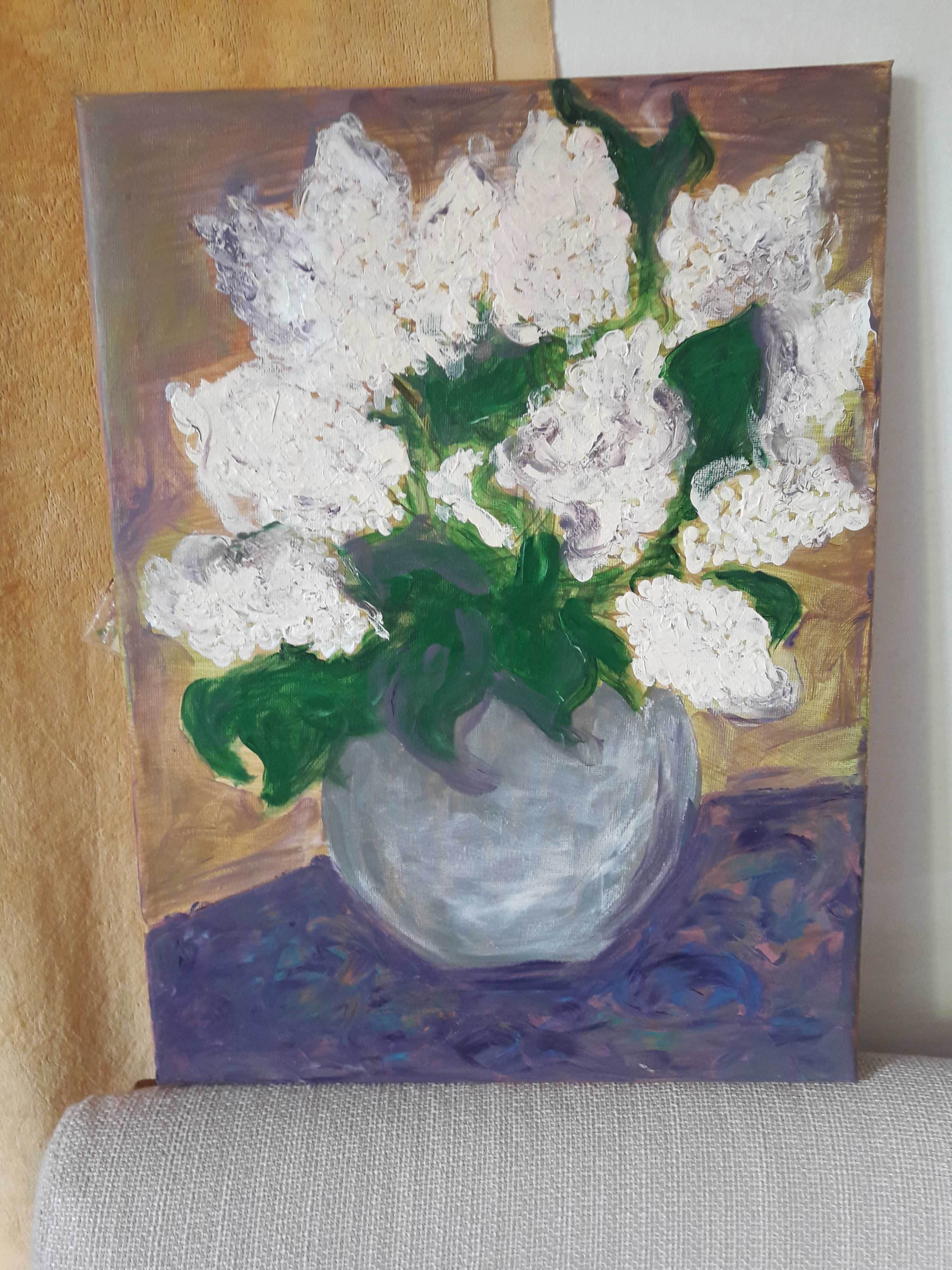 Obraz ręcznie malowany akryl/ płótno - Kwiaty w wazonie