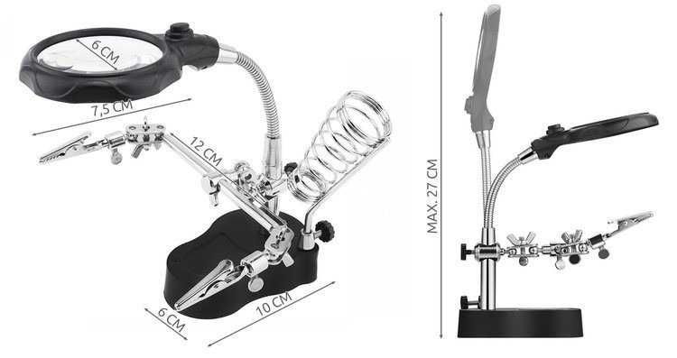 Тримач паяльника третя рука для пайки + лупа Iso Trade з підсвіткою