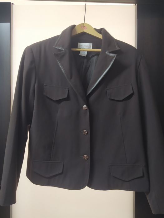 Żakiet 44 brązowy z wstawkami Eco skóry