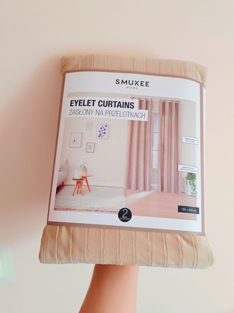 Zasłony smukee nowe różowe i beżowe aksamitne