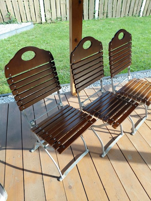3 Krzesła Składane Drewno Metal