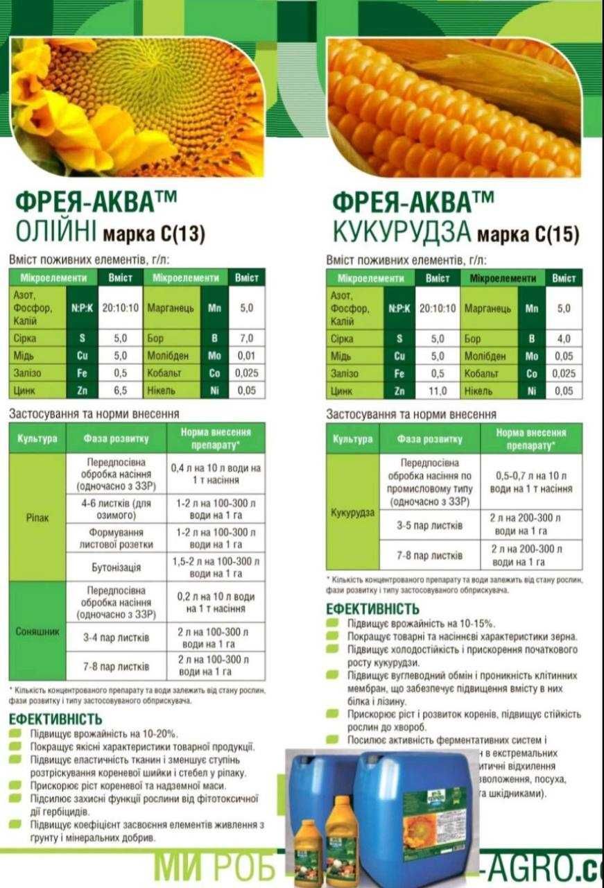 ОПТ! Удобрение Фрея-Аква Масличные, микроудобрение для подсолнечника