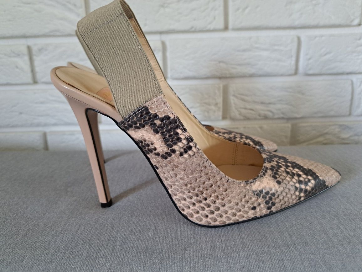 BATA szpilki w wężowy print odkryta pięta skóra naturalna r. 41