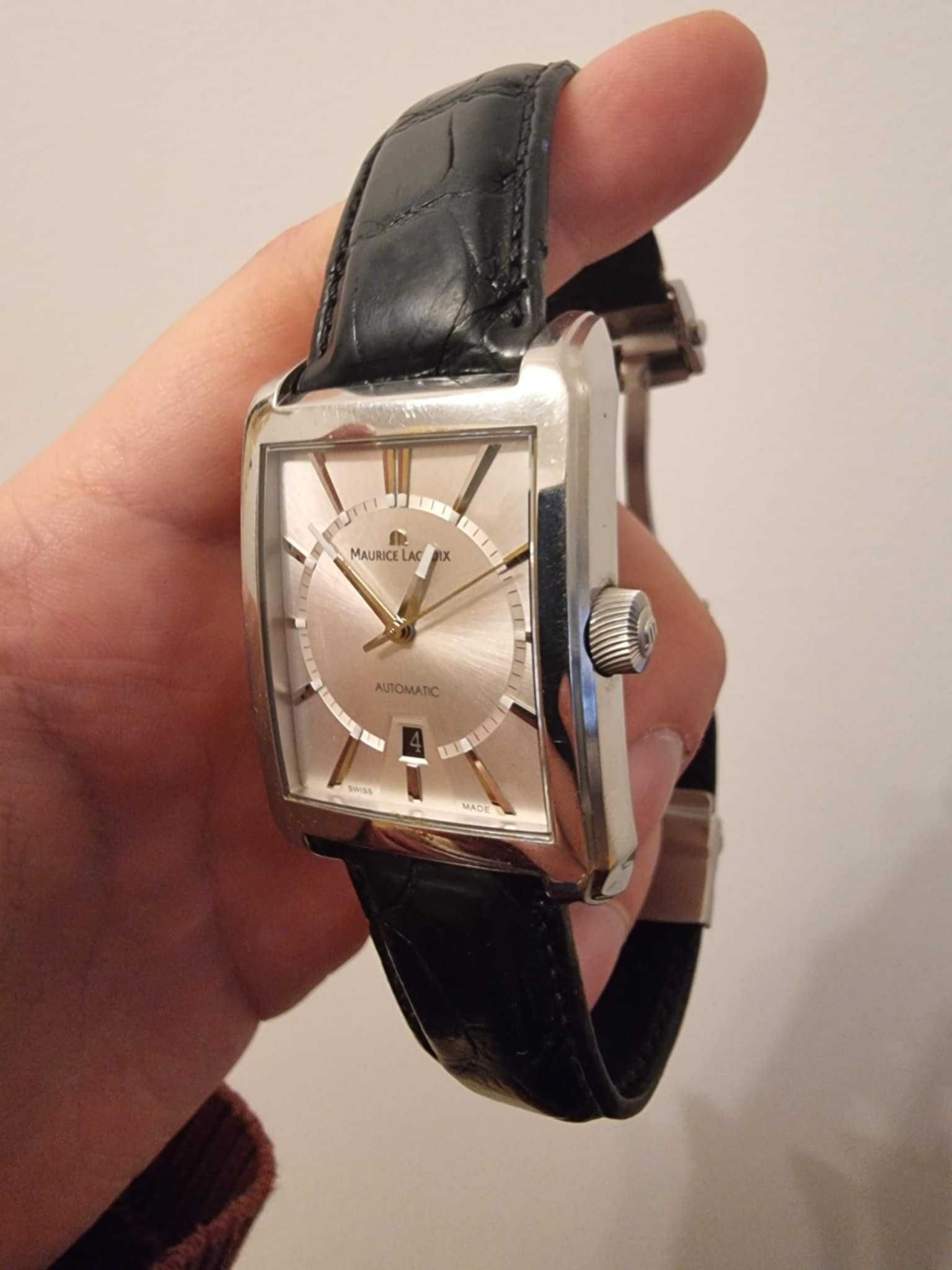 Zegarek Maurice lacroix Pontos Automatic Rectangulaire Date Srebrny