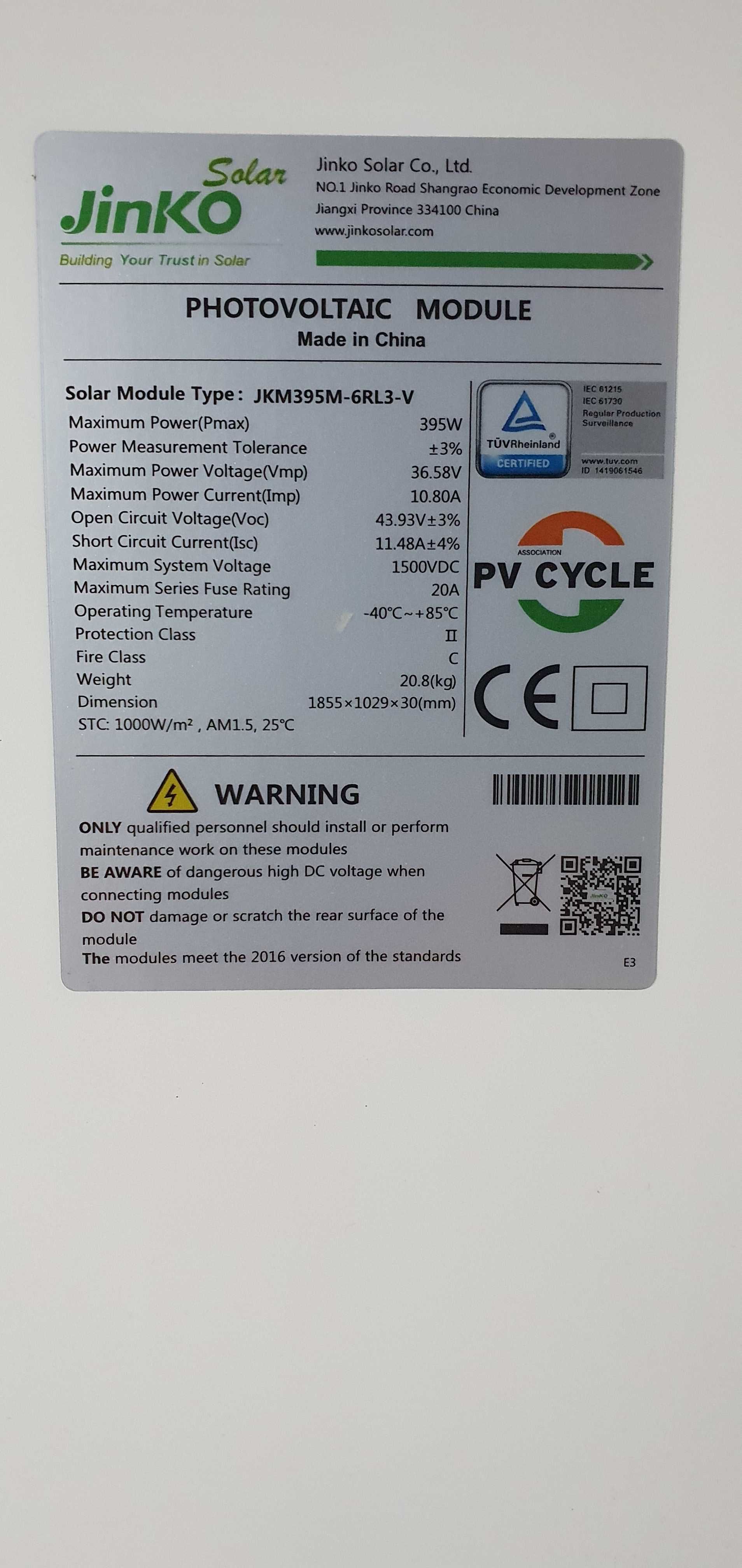 Falownik HUAWEI SUN2000KTL6-M1 i 4 panele fotowolt. JINKO SOLAR 395 W
