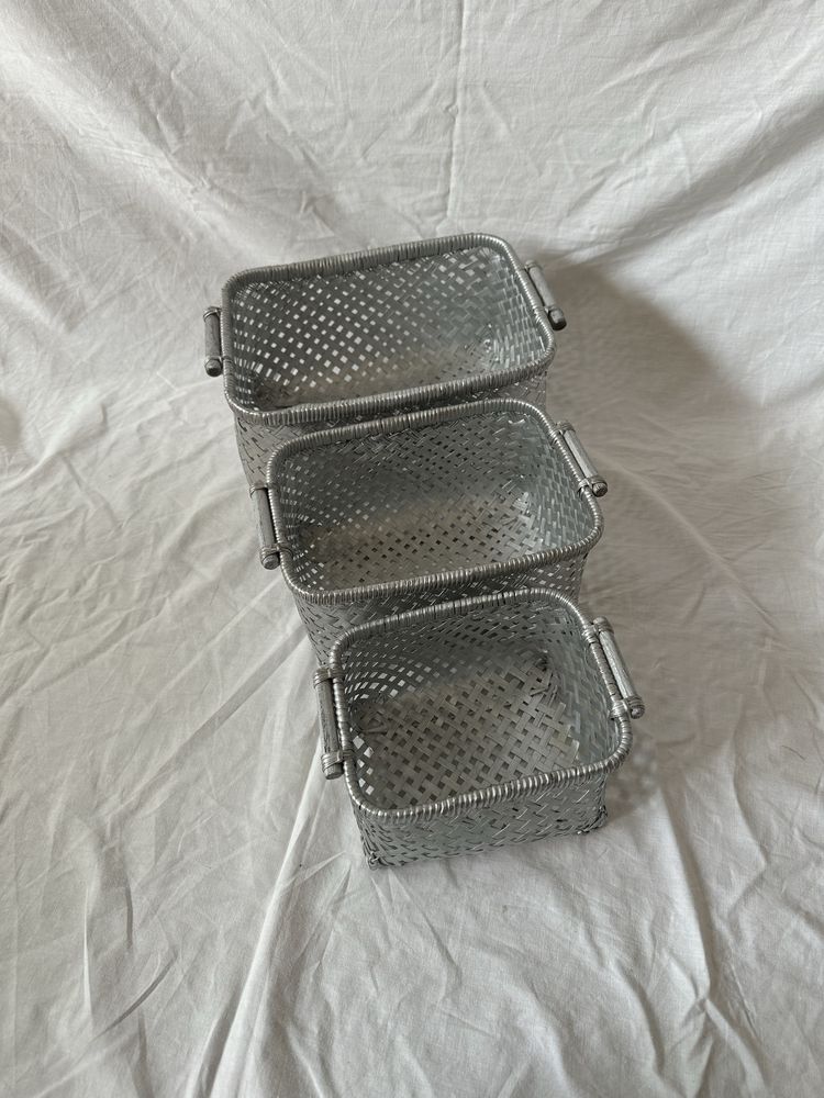 Conjunto 3 cestos prateados