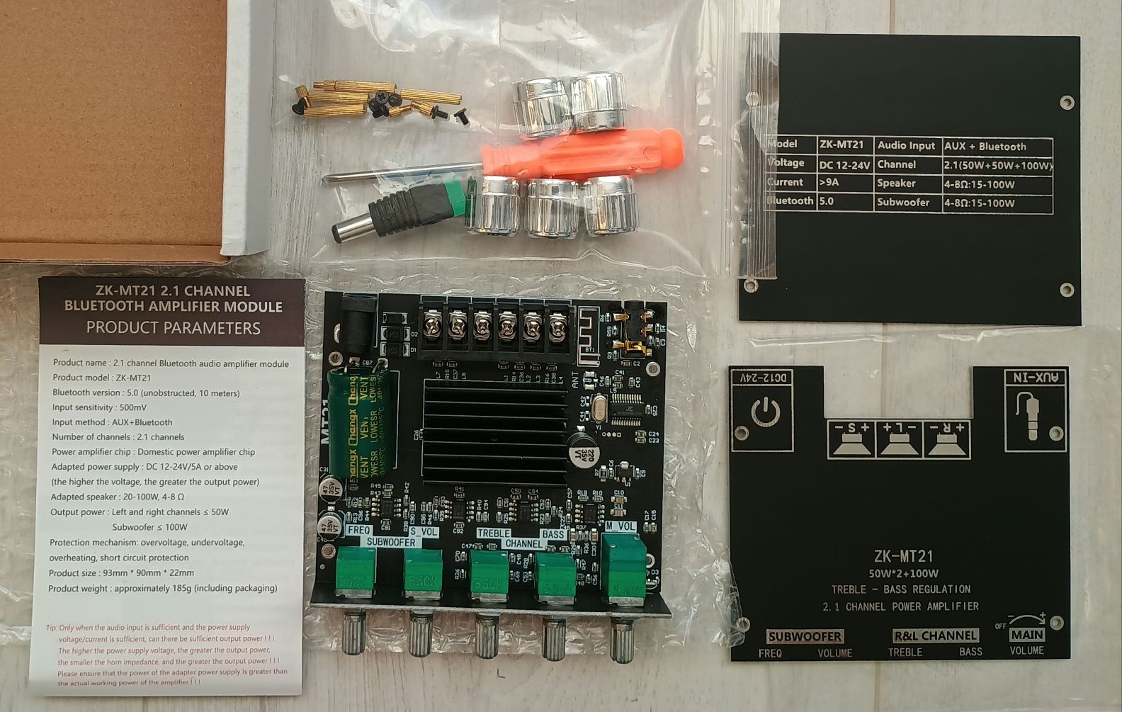 Moduł wzmacniacza mocy stereo 2.1 AUX bluetooth Jack ZK mt21 50w 100w