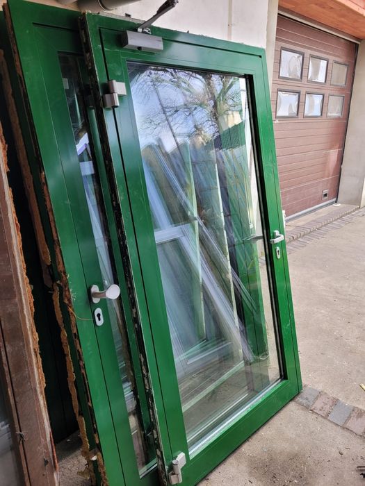 Drzwi 110x212 zielone szyba VSG aluminiowe ciepłe DOWÓZ CAŁY KRAJ