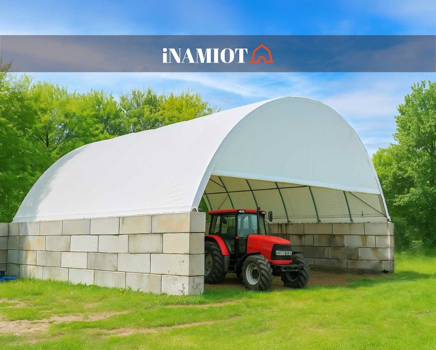 Zadaszenie kontenerowe 10x6 na blokach bet. PVC 900g, boks na kruszywa