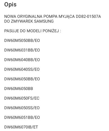 Pompa myjąca z grzałka do zmywarki Samsung