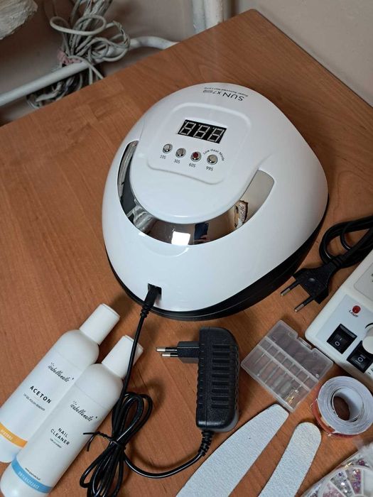 Mega Zestaw Do Paznokci Manicure Hybrydy Lampa UV Frezarka 7x Lakier