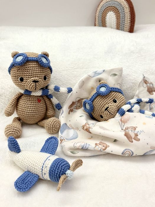 Urso aviador amigurumi