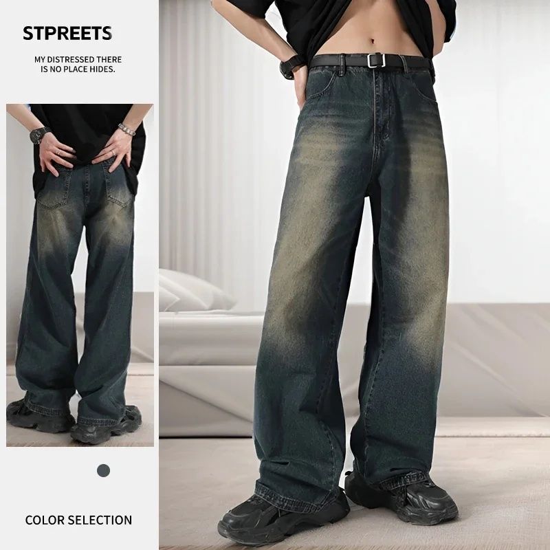 Нові широкі чоловічі потерті джинси ретро в американському стилі, Розм