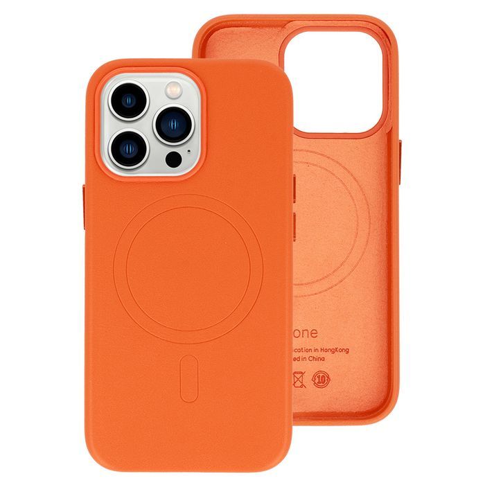 Magsafe Leather Case Iphone 14 Pomarańczowy