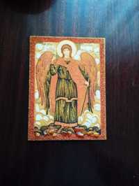 Картина-икона «Ангел-хранитель»  с натуральным янтарем 15*21