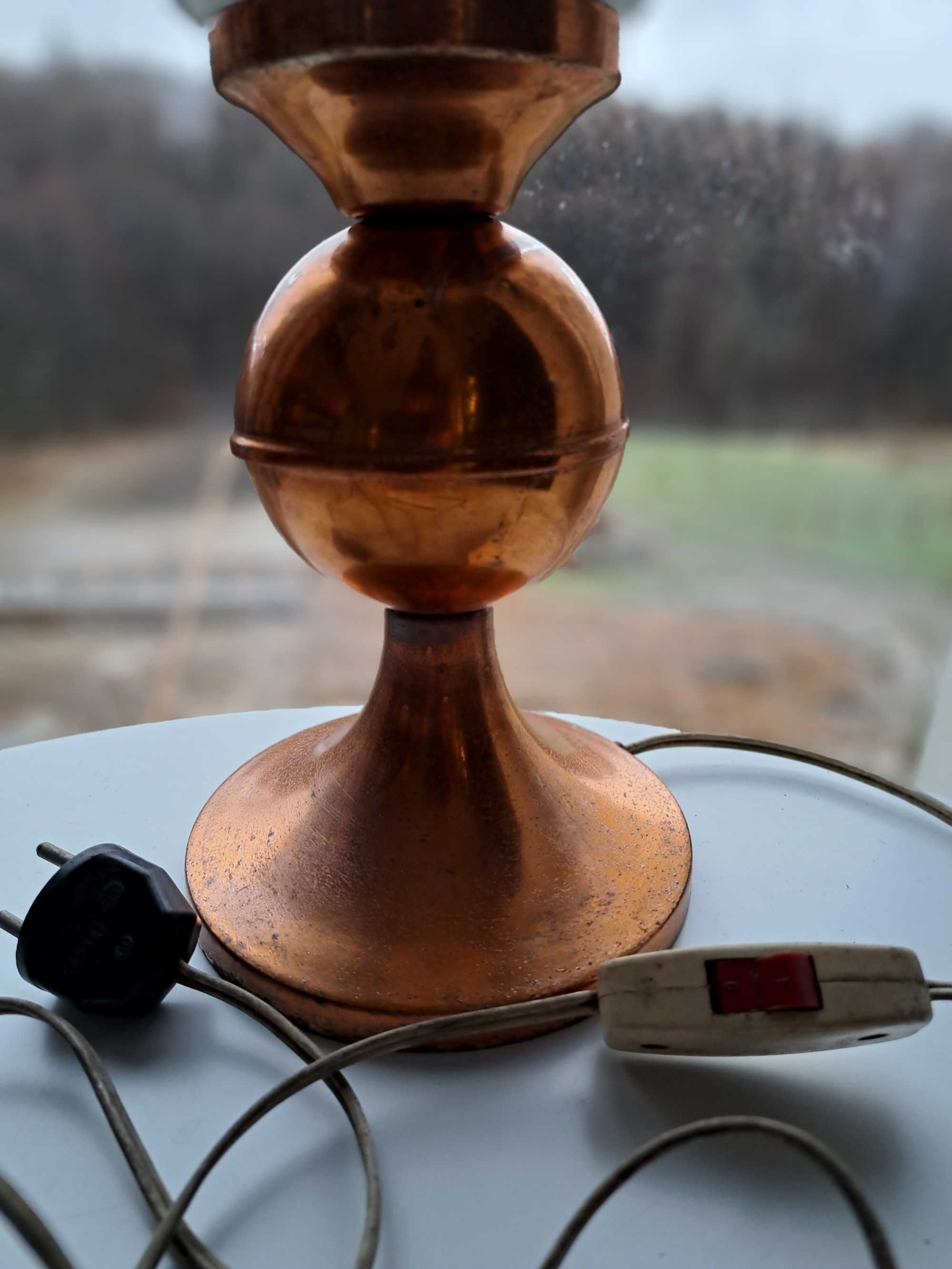 Lampa stojąca miedziana z kloszem, vintage, PRL