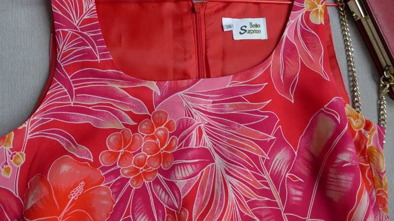 Real Vintage modowa perełka długia sukienka 36 S 100% wiskoza tropical