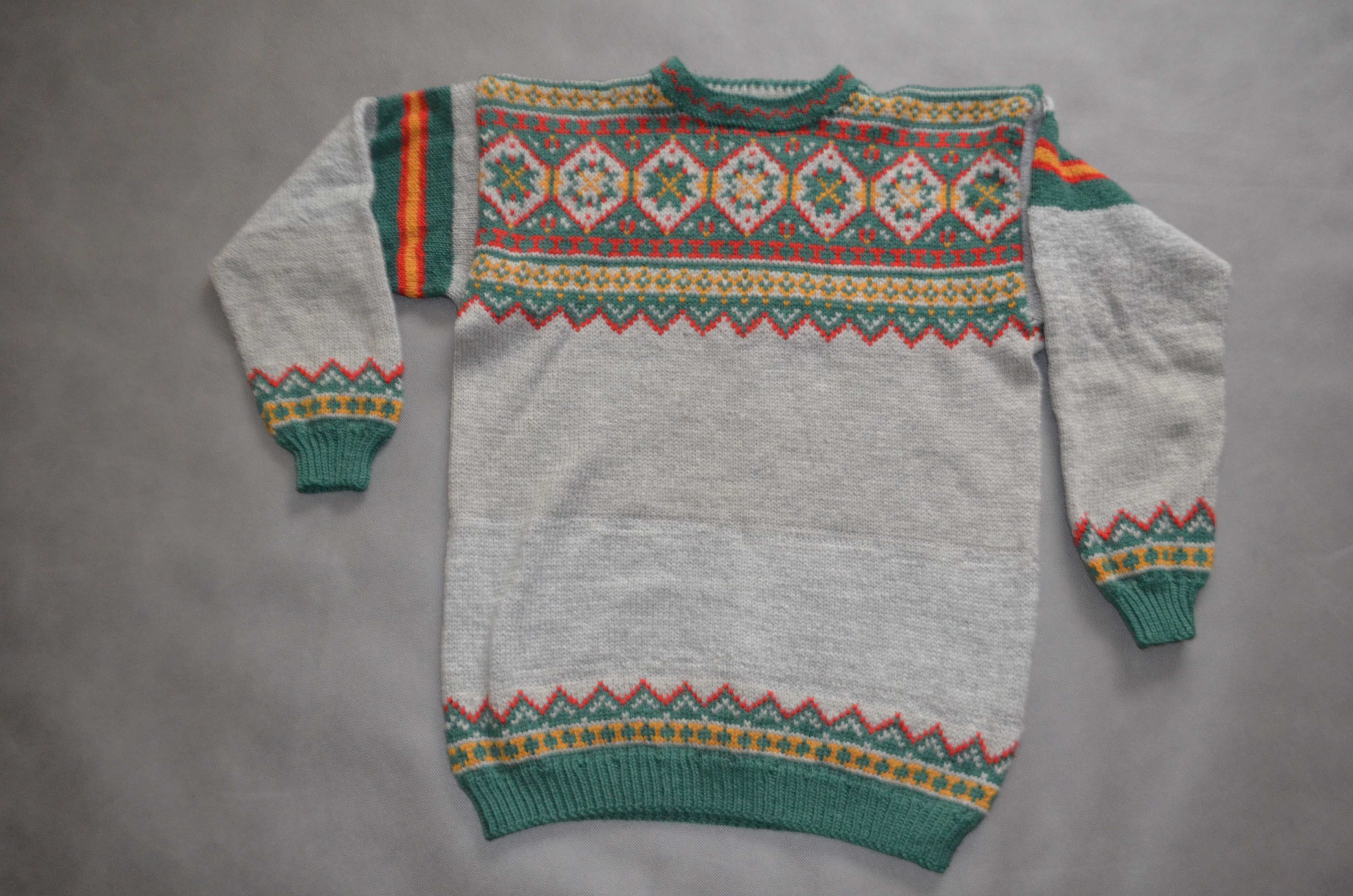 męski sweter wełna 100% na drutach M/L