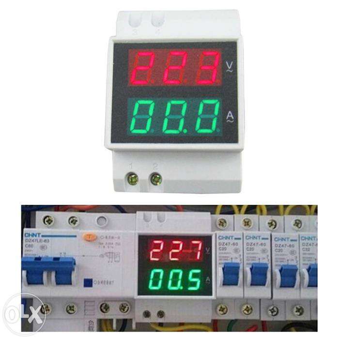 Voltimetro/Amperimetro Display duplo calha DIN 80-300V / 0,1-99,9A