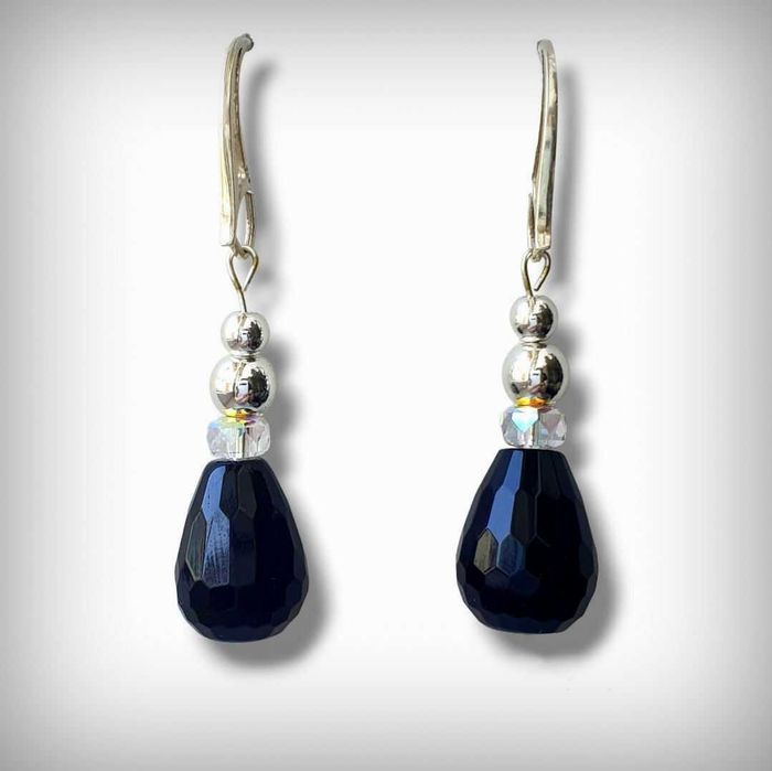 Kolczyki srebrne onyks hematyt Swarovski