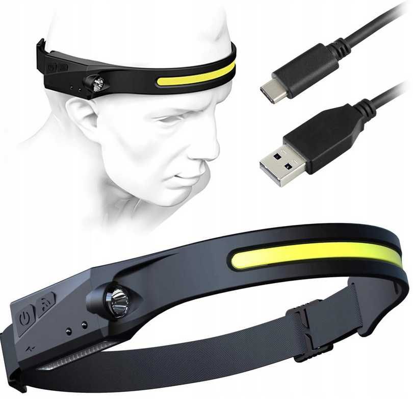 LATARKA CZOŁOWA CZOŁÓWKA LED akumulatorowa USB czujnik ruchu
