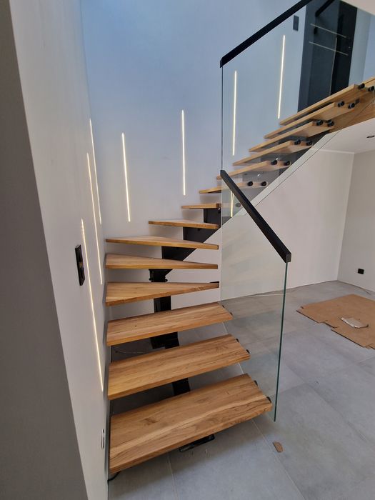 Schody metalowe, stalowe, loft, nowoczesne, dąb, Jesion