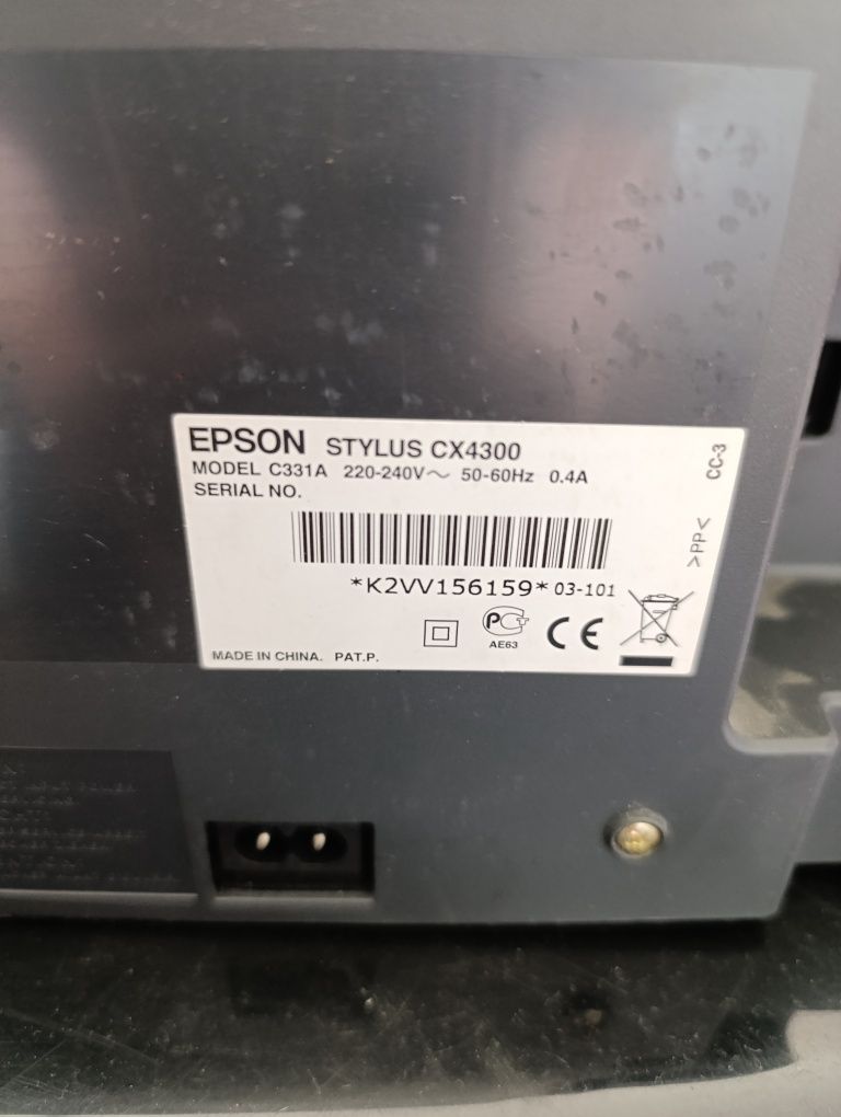 EPSON STYLUS CX4300

MODEL C331A 220-240V~50-60Hz 0.4A

SERIAL NO.