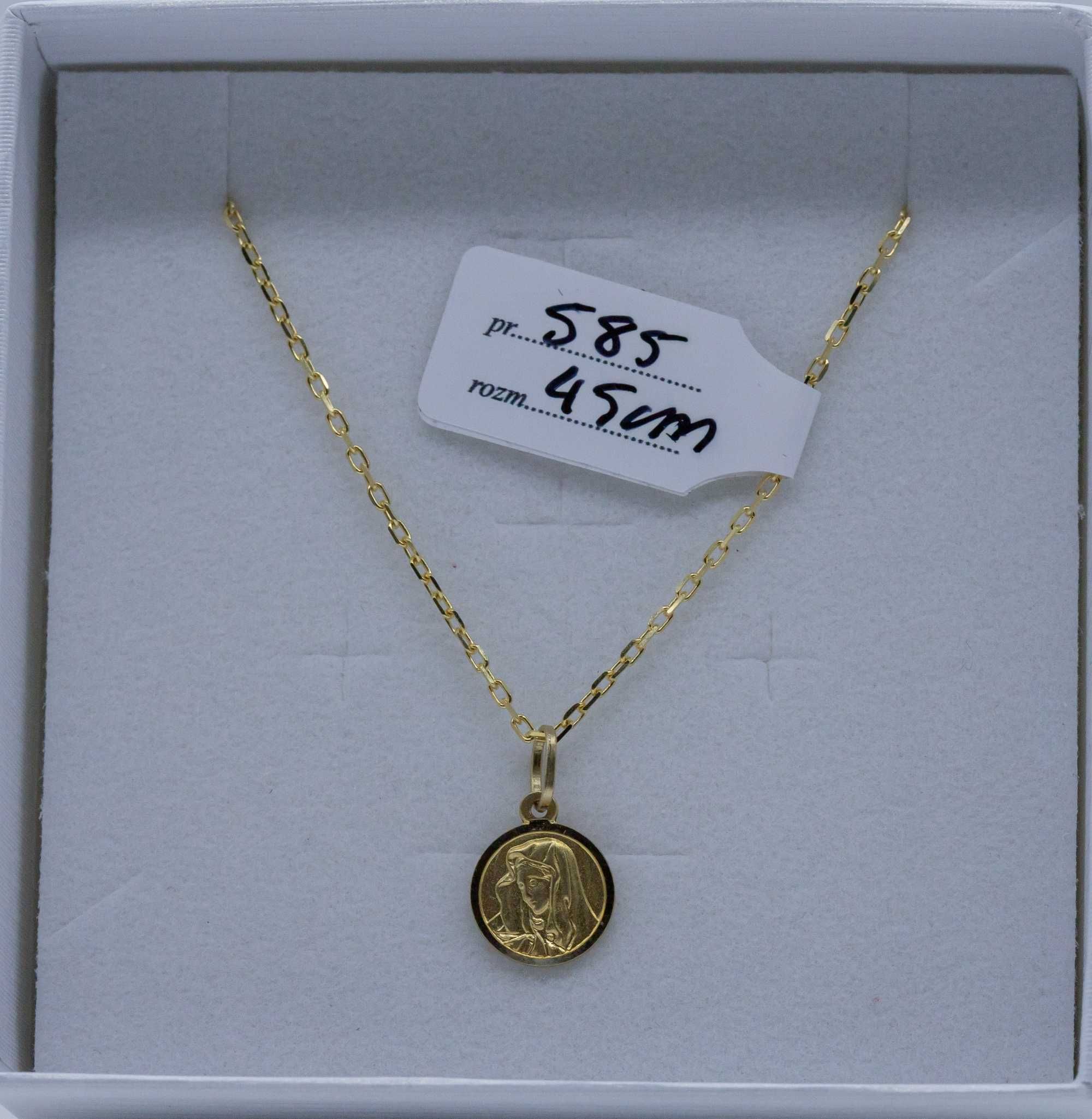 zestaw złota 585 łańcuszek + medalik 2,82g 45cm NOWY KOMUNIA