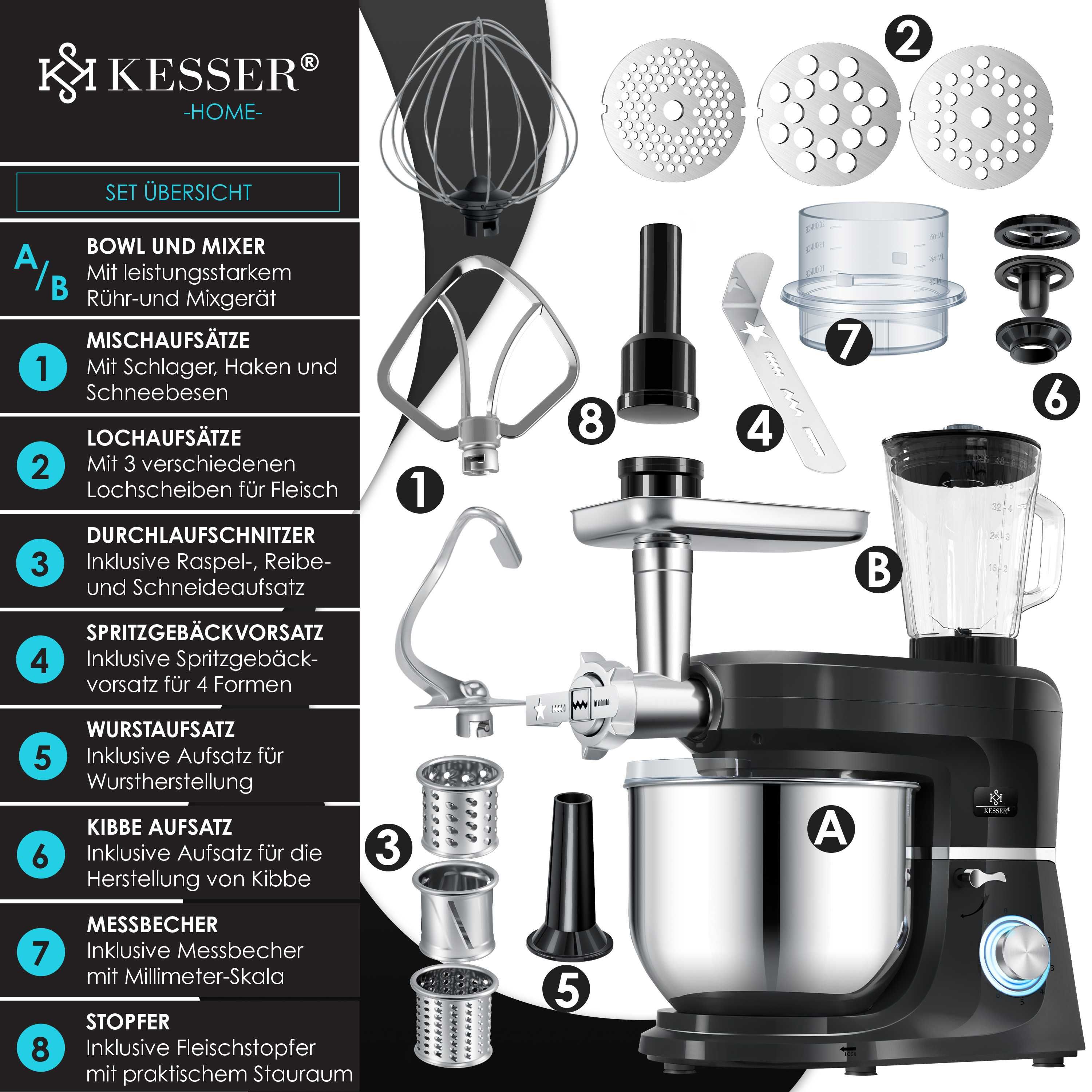 Robot kuchenny planetarny mikser maszynka do mielenia blender zestaw
