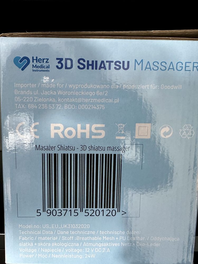 NOWY / 3D Shiatsu Masażer Herz Medical / szyja, kark, ramiona, plecy