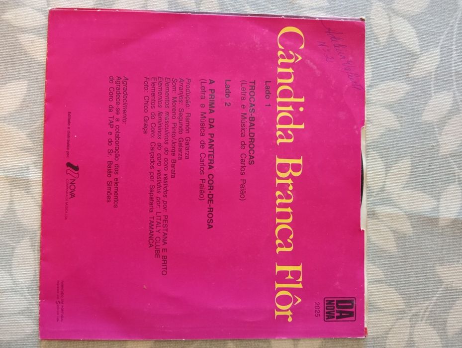 Vinil 7 pol de Cândida Branca Flor c/ single Trocas e Baldrocas