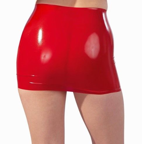 717/ Czerwona spódnica M mini lateks latex 0,4 mm bez zamków