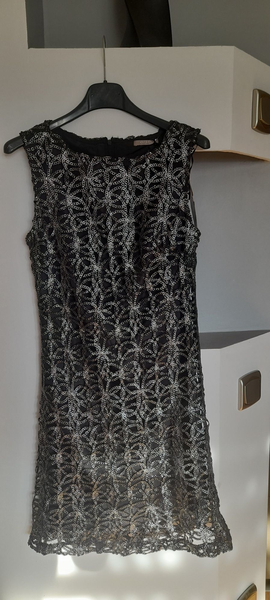 Sukienka Orsay NOWA srebrno - czarna metaliczna koronka